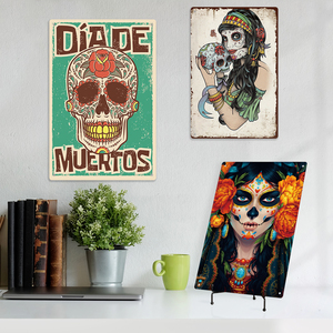 Letrero de Metal Vintage del Día de Muertos en México, Decoración de Pared, Pósteres Metálicos para Regalo, Decoración del Hogar para Festivales - Product Image 1