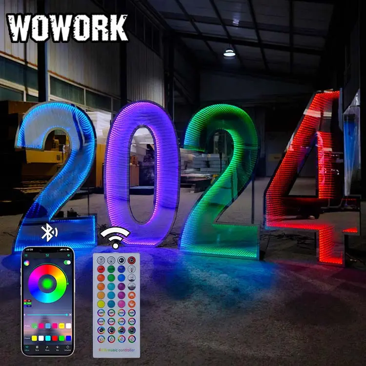 Wowork bán buôn lớn 4ft LED Infinity ảo ảnh quang học Neon RGB gương sáng chữ cho đám cưới bên Backdrop