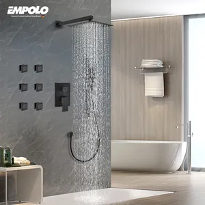 Luxe noir 3 fonctions douche à main thermostatique duchas laiton hôtel salle de bain bain dissimulé et douche ensemble de mélangeur