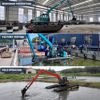Véhicule amphibie mini flottant pour marais et dunes, bateau flottant avec moteur diesel et engrenages pour récolteuse d'algues aquatiques