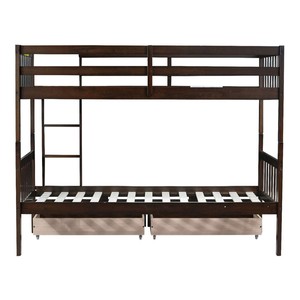Kids' Bunk Bed Full Over Twin Dark Wood <b>Storage</b> <b>Drawers</b> Bedroom Furniture - Product Image 5