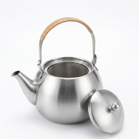 Tetera de Acero Inoxidable con Asa de Ratán e Infusor, 500 ml, Estilo Zen, Hervidor de Agua, Apta para Cocinas de Gas e Inducción