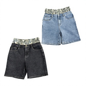 Pantalones Cortos Vaqueros de Mezclilla Personalizados de Doble Cinturón, de Cintura Alta, Ajuste Holgado, Pierna Ancha, Transpirables, Lavados, Estilo Urbano, con Bordado, Estilo High Street - Product Image 2