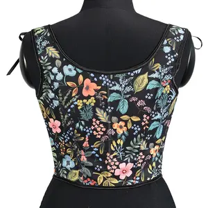 Corsé vintage estampado de hojas para niñas, corsé con cuello en U