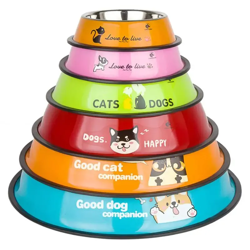 Vente en gros de bol de nourriture pour chien et chat antidérapant de taille personnalisée en couleur bol de nourriture pour animaux de compagnie portable en acier inoxydable