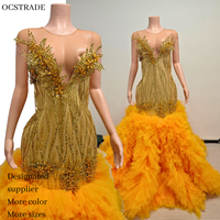 Robe de soirée sirène personnalisée Ocstrade avec appliques dorées et perles, jupe en tulle jaune à volants ornée de strass, robes de bal formelles de luxe 2026