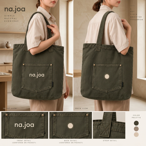 Bolso Tote de Lona Na.<span class=keywords><strong>joa</strong></span> con Logotipo de Letras, Bolsillo Frontal, Estilo Minimalista, Dos Asas, Parte Superior Abierta, Uso Diario - Product Image 1