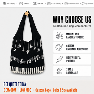 Borsa Tote in Maglia con Note Musicali Nere, Borsa a Spalla con Tasti di Pianoforte, Regalo Creativo <span class=keywords><strong>per</strong></span> Amanti della Musica, Logo Personalizzato, Vendita all'Ingrosso, Fabbrica OEM - Product Image 2