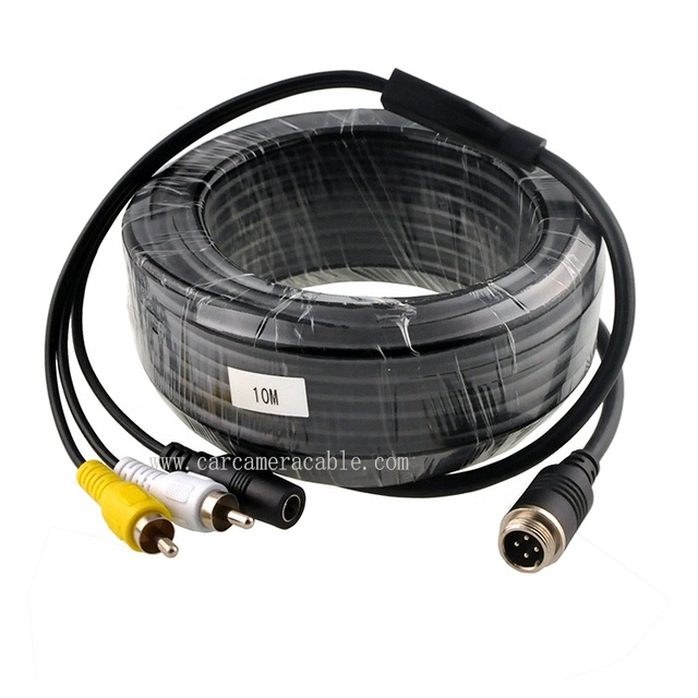 Swallowtech M12 4 Pin Aviation Male Video Inputs RCA DC Adapter Braid Flame Retardant PVC Jacket Audio Video Cable for Vehicle