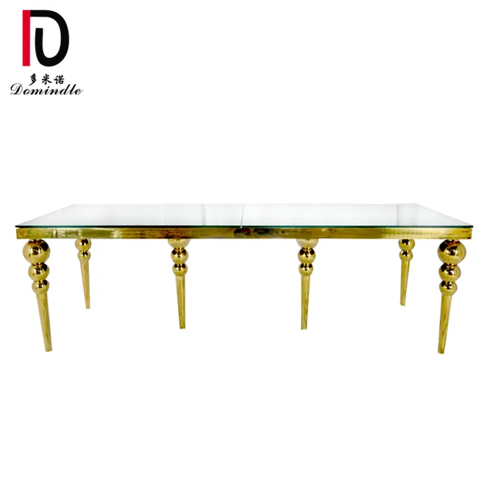 gold stainless steel frame mirror glass top wedding table 10 people tables for wedding