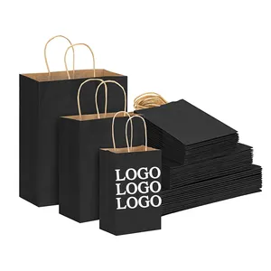 Wholesale Shopping Clothing Packaging Size Select With Handles Your Own Diy Design Logo Black Kraft Paper Gift Bag