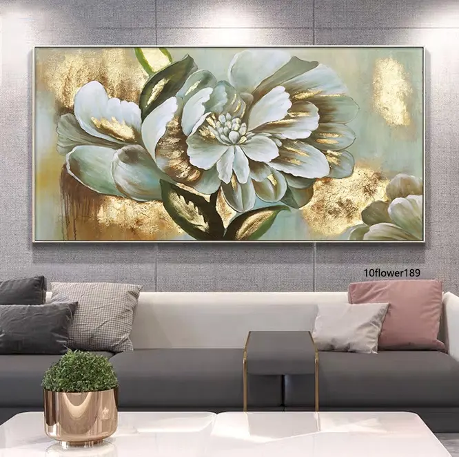 Hand Painted Flower Gold Foil Wall Art Oil Painting Flowers Home Goods For Home Office Restaurant Decor