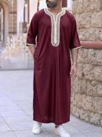 Robes longues respirantes en coton et polyester pour hommes musulmans, à manches courtes, brodées, rayées, style marocain africain, design Abaya