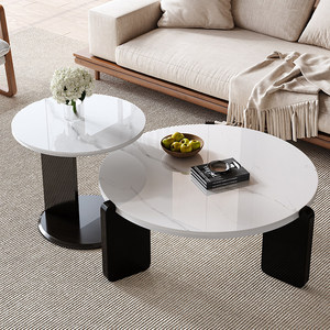 NKAHS New French Cream Style Sintered Stone <b>Coffee</b> <b>Table</b> Modern Luxury Designer Round Combination Tea <b>Table</b> High-end Living Room - Product Image 4
