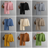 Ensemble tricoté d'hiver pour femme, col mandarin, manches longues, coupe ample, anti-plis, patchwork, élégant, faible MOQ, OEM