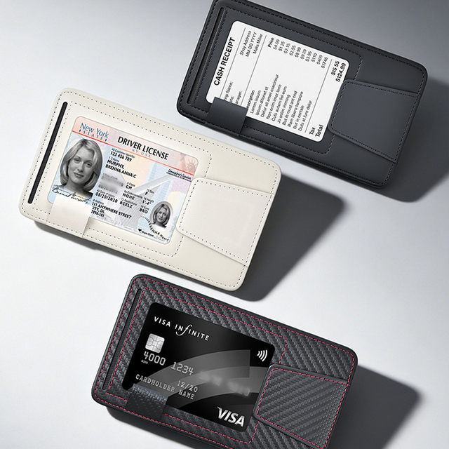 Universal PU Leather Car Sun Visor Sunglasses Clip Card Holder Ticket Pocket Case Suitable for Toyota Honda Ford BMW VW