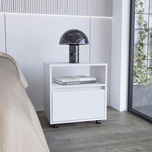 Nightstand 20H White With One <b>Open</b> Shelf And Drawer Casters - Product Image 1