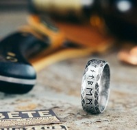 Nouveau Style Viking Rune Mots Amulette Hommes Anneau Étanche Nordique Odin Rétro Bande Unisexe Bijoux