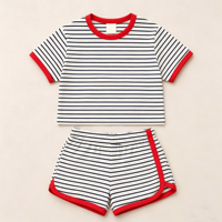 Ensemble de vêtements d'été pour bébé et enfant unisexe, haut court rayé en coton 230 g/m² et short, 2 pièces