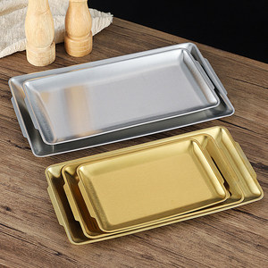 Bandeja Rectangular de Acero Inoxidable, Color Dorado/Plateado, Apta para Lavavajillas, Base Plana, para Uso Residencial - Product Image 1