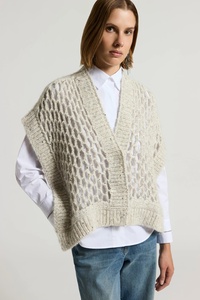 Gilet a trama aperta da <span class=keywords><strong>donna</strong></span> maglione Cardigan in <span class=keywords><strong>maglia</strong></span> di cotone misto cotone misto scollo a V senza maniche - Product Image 2