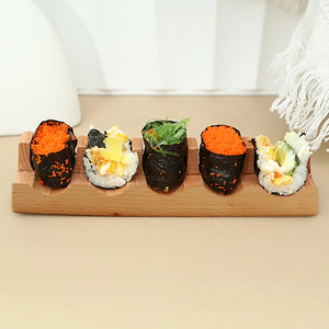Support à Sushi et Tacos : Plateau en Bois en Forme de U pour Sashimi, Support à Rouleaux de Sushi à 3 Compartiments pour <span class=keywords><strong>Cuisine</strong></span>, Plateau de Service Original Marron Clair - Product Image 3