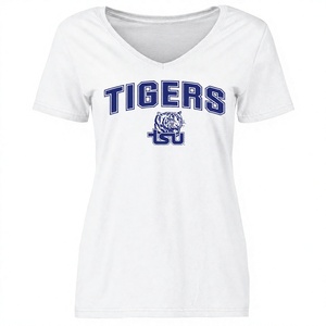 T-shirt personnalisé pour femme à col en V avec motif tigres – T-shirt décontracté à manches courtes pour le spirit d'équipe, marque privée OEM - Product Image 1
