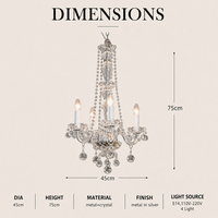 Lustre en cristal à 4 bras en métal argenté, 110V 220V, forme de bougie, luminaire d'intérieur