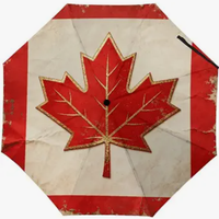 Parapluie pliant entièrement automatique avec motif drapeau national du Canada, imprimé multi-scènes, résistant à la pluie et au soleil