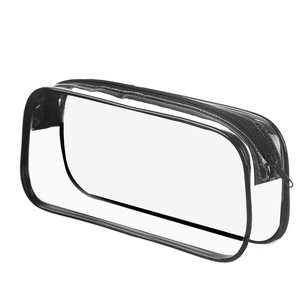 Transparent Cosmetic Bag Rectangle Portable Travel Toiletry <b>Storage</b> For Makeup Brush Lipstick Skincare Products Black And White - Product Image 3