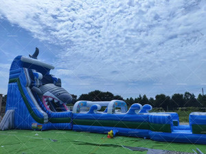 30 ft cao 2-Lane cá mập trượt nước unisex Inflatable Dual Lane SLIDES cho sân chơi ngoài trời và các bên bao gồm quạt gió - Product Image 2