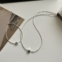 Bracelet et collier en argent sterling S925, style japonais et coréen, design géométrique carré, simple et élégant