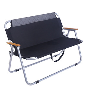 Chaise de camping double, pliable, pour extérieur, jardin, cadre en acier noir, portable, pour la plage et la pêche - Product Image 4