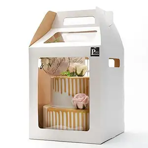 Caja de pastel de Navidad impresa personalizada Caja de embalaje de magdalenas corrugadas de papel lindo con ventana transparente