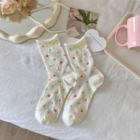 Chaussettes mi-mollet pour femmes, légères, respirantes, à pois et à rayures, pour l'été