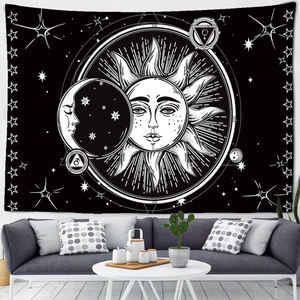 Tapisserie Mandala Imprimée Personnalisée Tissée Blanc Noir Soleil et Lune Décoration Murale Tarot Art Hippie Couverture pour Chambre d'Étudiant - Product Image 3