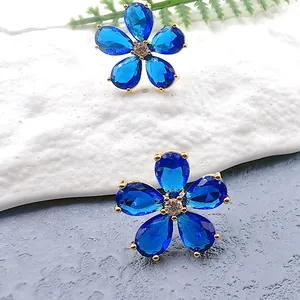 Hot Selling Earrings Golden Orchid Design Earrings Blue Earringsfor Lovely Ladies