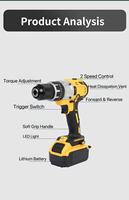 Perceuse sans fil 20V, moteur à balais, couple de 35 Nm, mandrin de 10 mm, réversible, pour le bricolage à domicile et le travail du bois