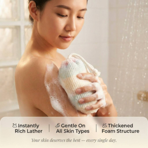 Sac de rangement réutilisable en maille rayée pour éponge de bain, avec cordon de serrage, pour économiser le savon, sac multi-usages pour le lavage du corps, filet moussant pour éponge - Product Image 3