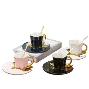 Seaygift Personalized Nordic Irregular Ceramic Star Moon Shape Plate Gold Handle <strong>Espress</strong> Coffee Mug Tea <strong>Cup</strong> and Saucer Gift Set - Product Image 1