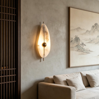Applique murale en cuivre et marbre de luxe léger, style zen chinois, LED 3000K lumière chaude pour bureaux, salons de thé, chambres d'hôtel