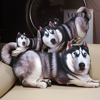 Coussin en peluche réaliste Husky imprimé, en coton PP, anti-stress, noir, blanc, gris, pour canapé, chambre, cadeau