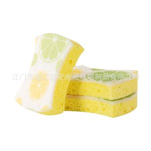 Esponja de fregar de algodón y pulpa de madera con forma de cintura, diseño de limón, doble capa, altamente absorbente para limpieza de cocina - Product Image 4