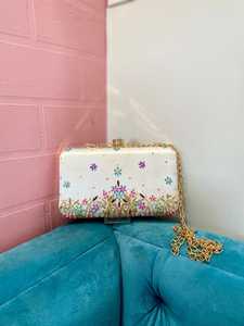Bohemian Floral Embroidered Textile <b>Clutch</b> with Tassel Chain Strap All Seasons Women's Handbag Snap Closure Cotton Lining - Product Image 1