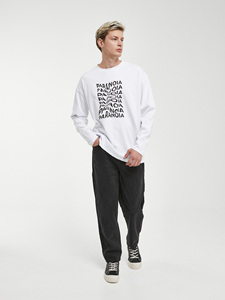 Camiseta de manga larga para hombre minimalista blanca de gran tamaño llamativa PARANOIA en negro talla XS - Product Image 2