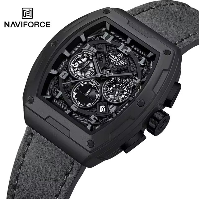 NAVIFORCE New Luxury Sport Men Wrist Watch Hot Selling Series Waterproof Chronograph Man Quartz Watches Tonneau Dial Watch 8053
