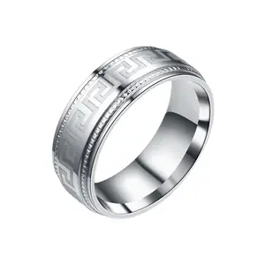 Оптовая продажа, модное классическое мужское титановое кольцо, уникальный дизайн, рельефное серебряное мужское кольцо с изображением Великой стены, не тускнеет