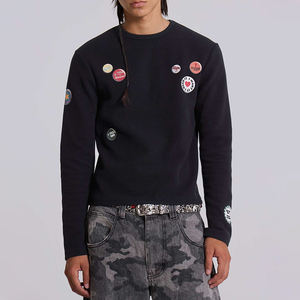 Camicia da uomo a manica lunga in cotone <span class=keywords><strong>termica</strong></span> a <span class=keywords><strong>maglia</strong></span> con motivo distintivo nero colorato con toppe stampate - Product Image 1