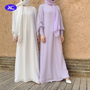 Dubai Muslim Women's Dress Chiffon Long Sleeve Ribbed Elegant Long Dress Muslim Abaya Muslim Abaya Dress 2024