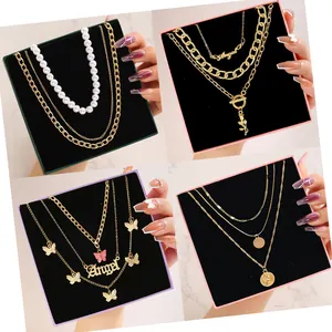 17KM Vintage Gold mehr schicht ige Münz kette Halskette für Frauen Männer Punk Schmetterling Chunky Chain Halskette Party Trendy Schmuck